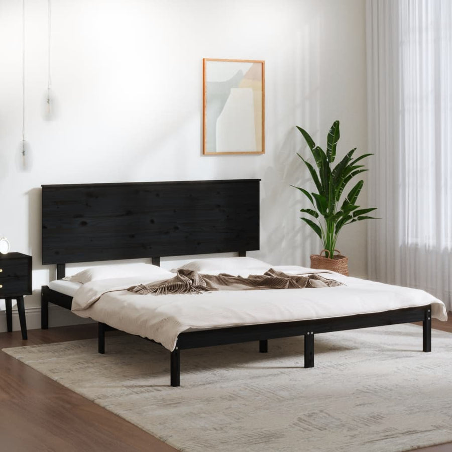 Bedframe Massief Grenenhout 200 x 200 cm Zwart