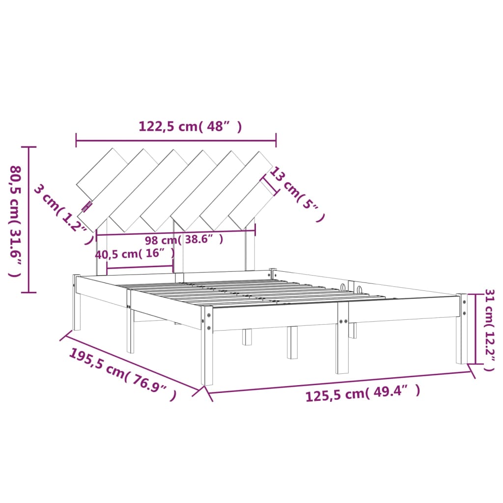 Bedframe Massief Hout 4Ft Small Double 120 x 190 cm Naturel