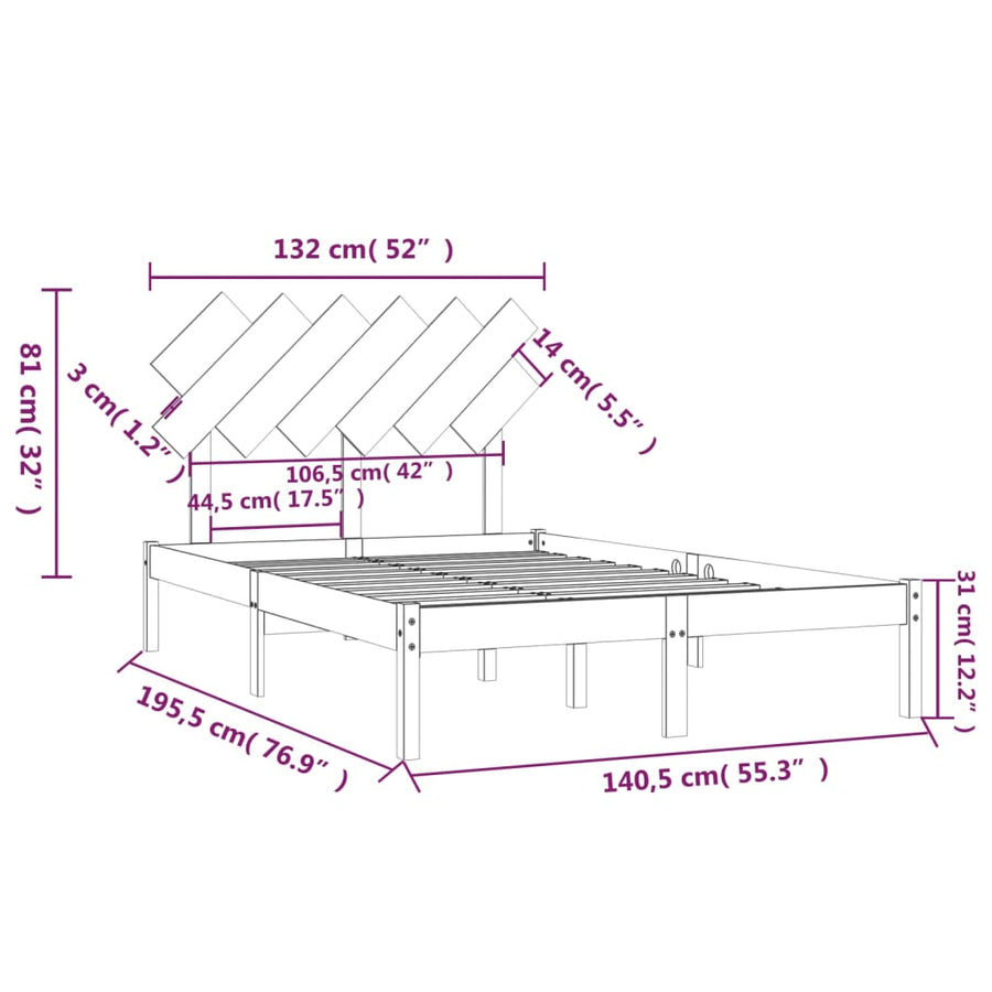 Bedframe Massief Hout 4Ft6 Double 135 x 190 cm Wit