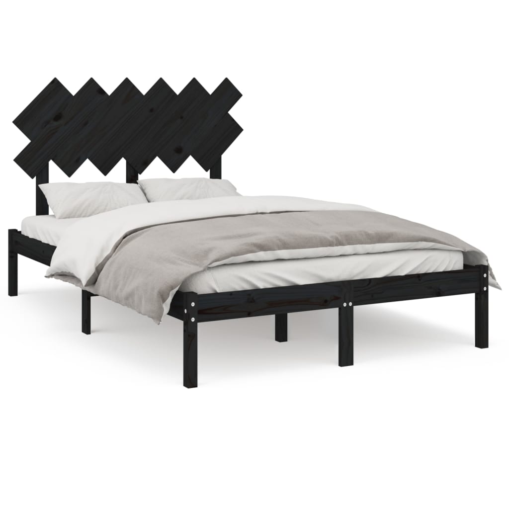 Bedframe Massief Hout 4Ft6 Double 135 x 190 cm Zwart