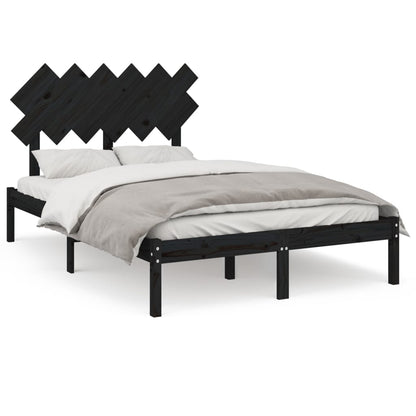 Bedframe Massief Hout 4Ft6 Double 135 x 190 cm Zwart