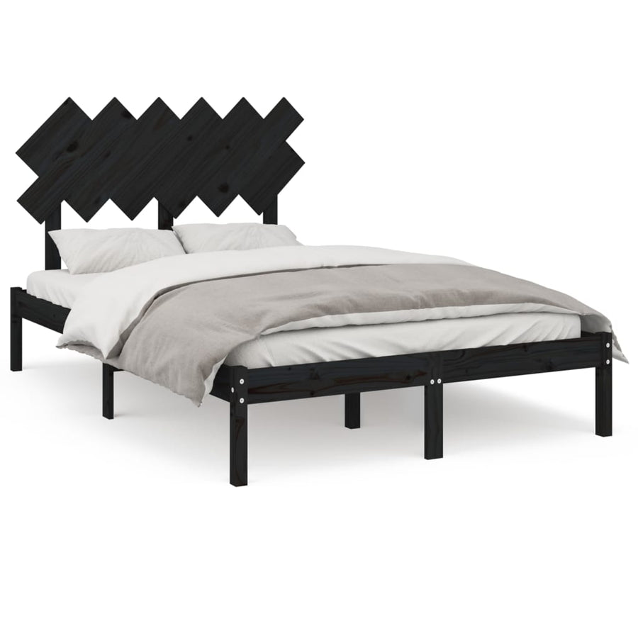 Bedframe Massief Hout 4Ft6 Double 135 x 190 cm Zwart