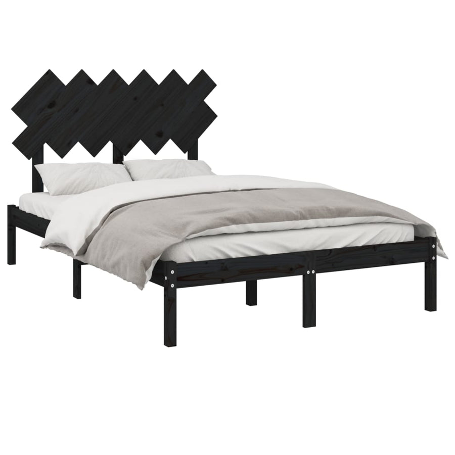 Bedframe Massief Hout 4Ft6 Double 135 x 190 cm Zwart