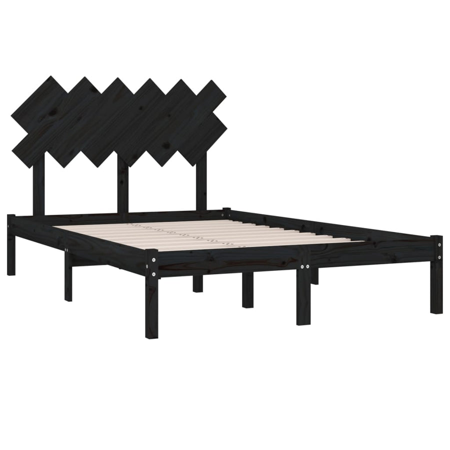 Bedframe Massief Hout 4Ft6 Double 135 x 190 cm Zwart