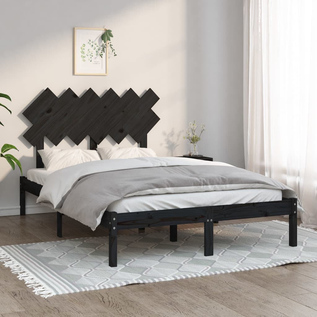 Bedframe Massief Hout 4Ft6 Double 135 x 190 cm Zwart