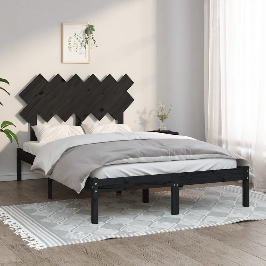Bedframe Massief Hout 4Ft6 Double 135 x 190 cm Zwart