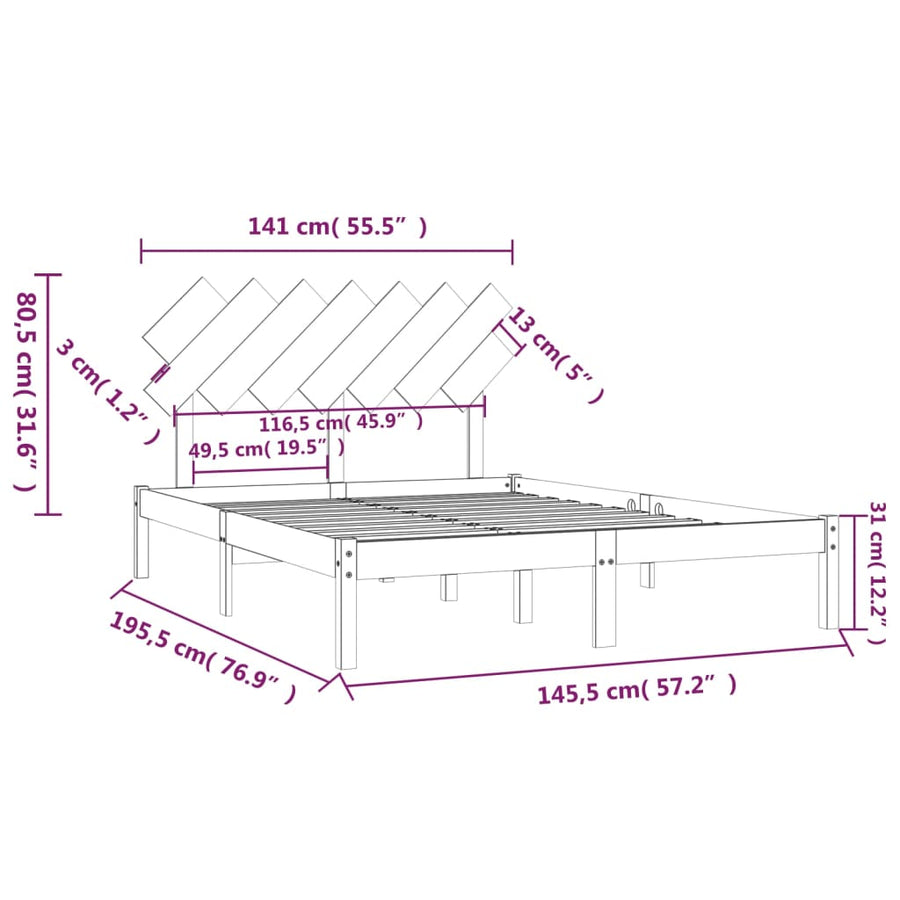 Bedframe Massief Hout 140 x 190 cm Wit