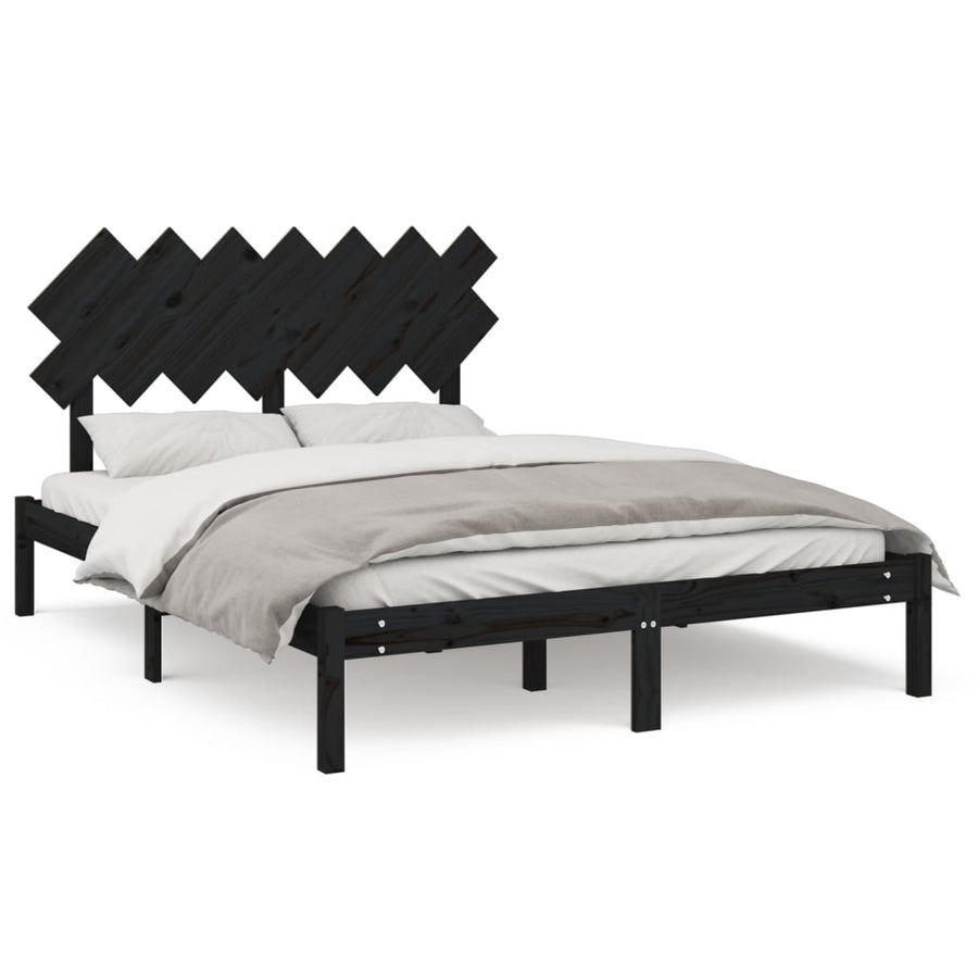 Bedframe Massief Hout 140 x 190 cm Zwart
