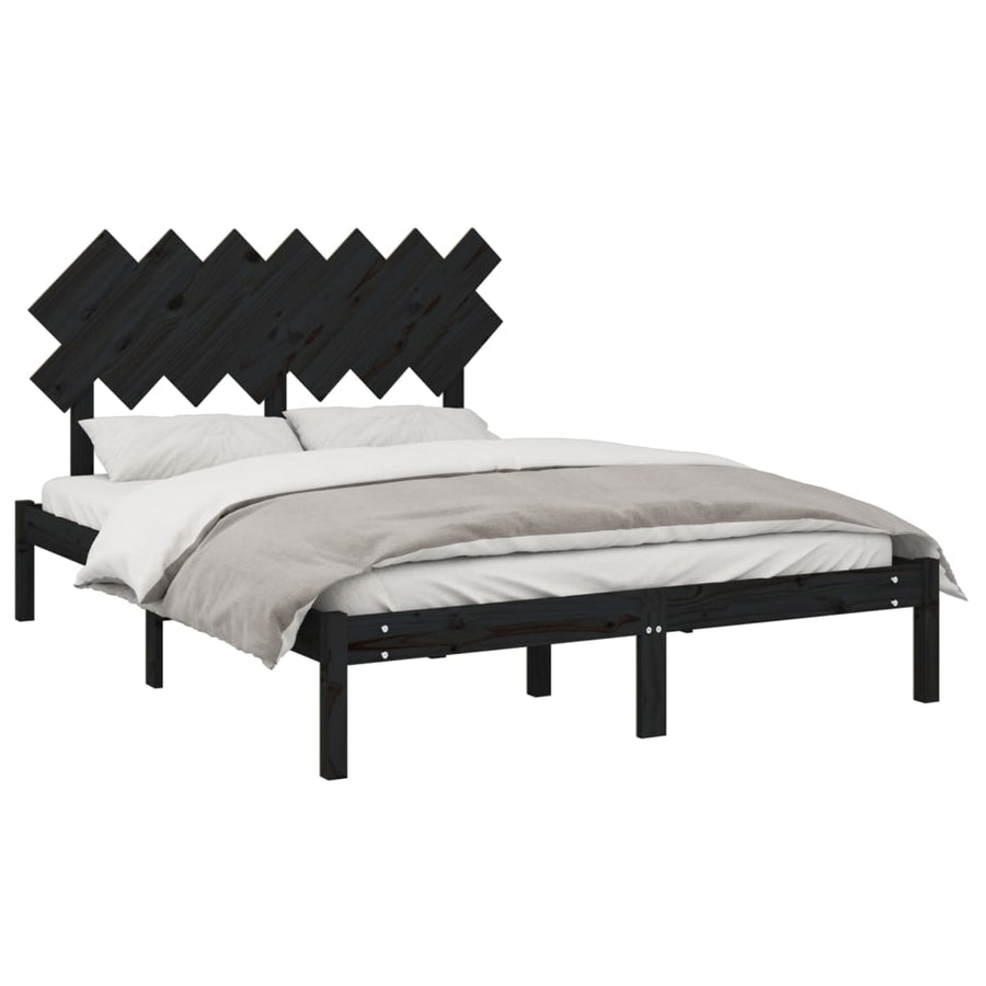 Bedframe Massief Hout 140 x 190 cm Zwart