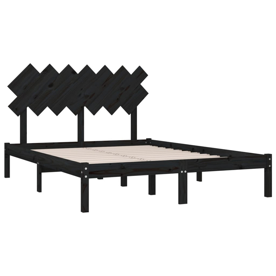 Bedframe Massief Hout 140 x 190 cm Zwart