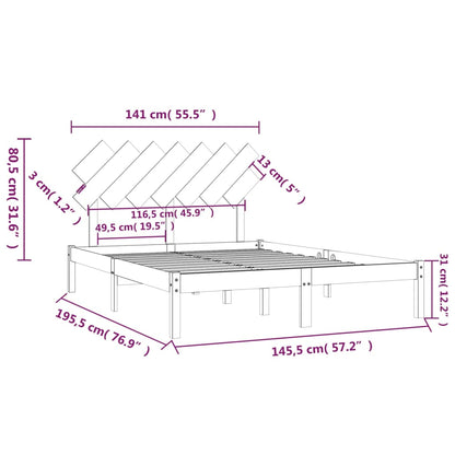 Bedframe Massief Hout 140 x 190 cm Zwart