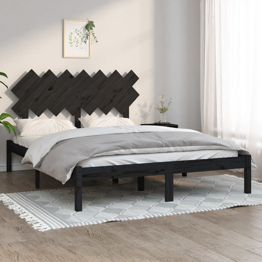 Bedframe Massief Hout 140 x 190 cm Zwart