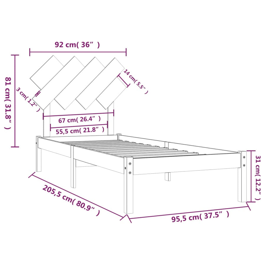 Bedframe Massief Hout 90 x 200 cm Wit