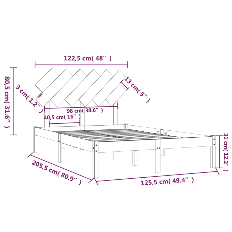 Bedframe Massief Hout 120 x 200 cm Naturel