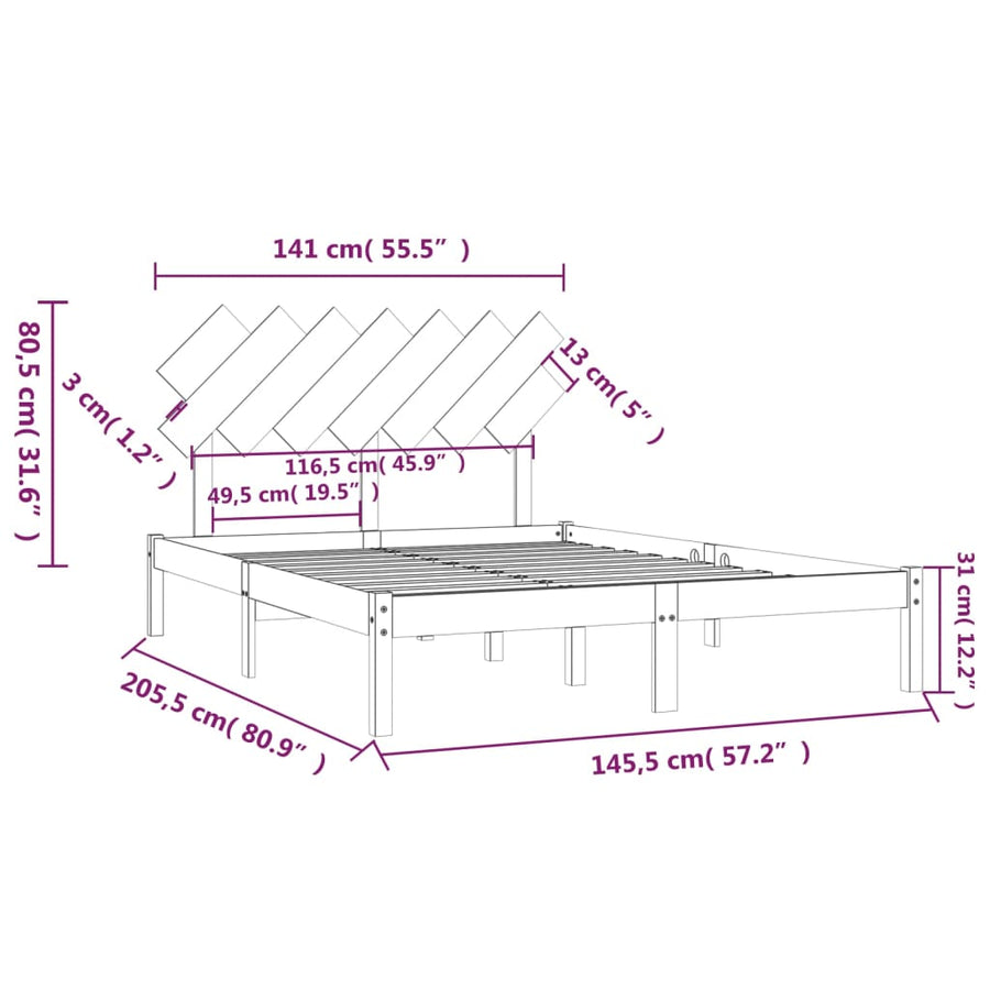 Bedframe Massief Hout 140 x 200 cm Wit
