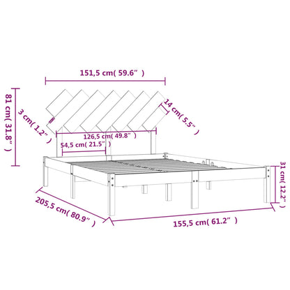 Bedframe Massief Hout 5Ft King Size 150 x 200 cm Naturel