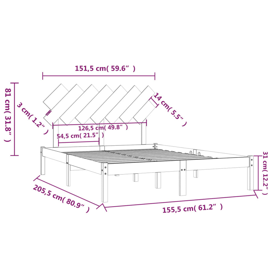 Bedframe Massief Hout 5Ft King Size 150 x 200 cm Naturel