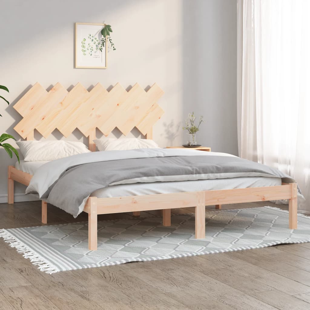 Bedframe Massief Hout 5Ft King Size 150 x 200 cm Naturel