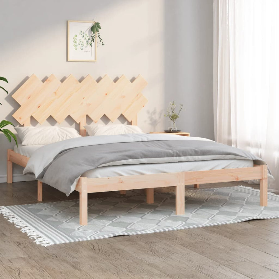 Bedframe Massief Hout 5Ft King Size 150 x 200 cm Naturel