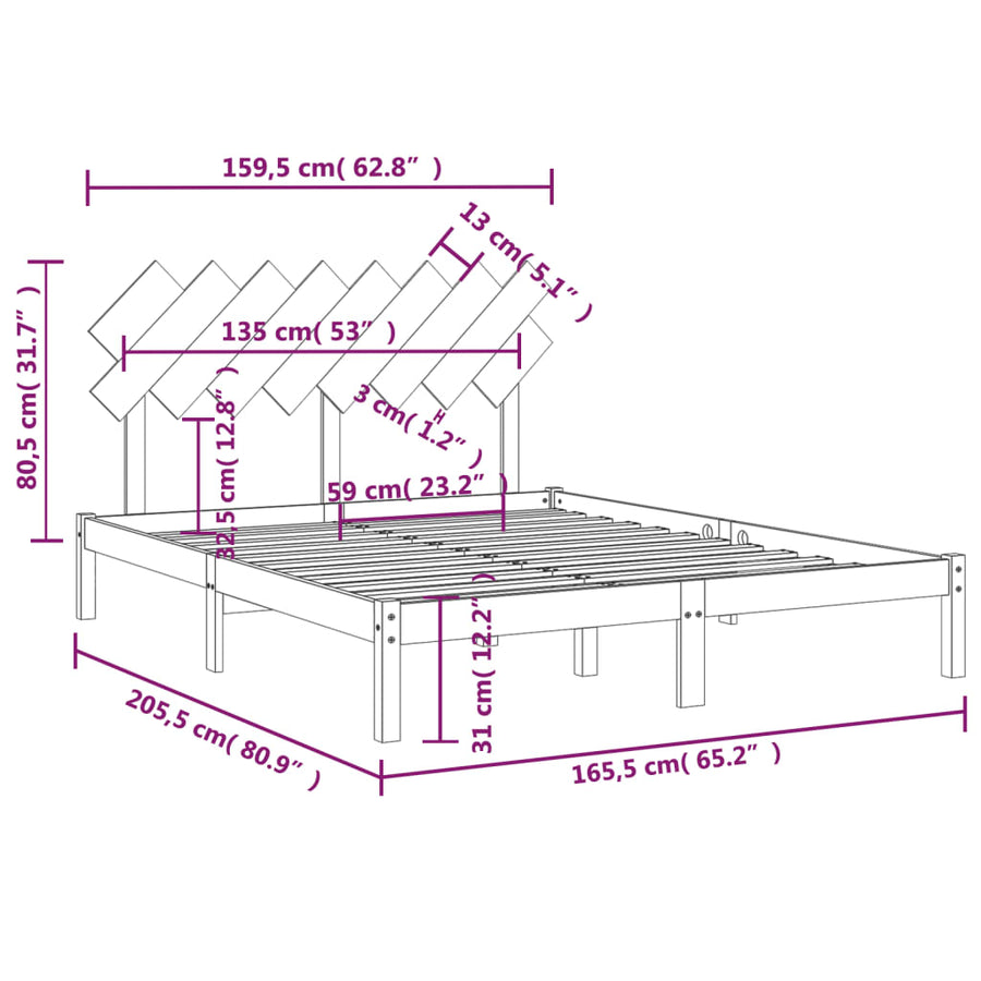 Bedframe Massief Hout 160 x 200 cm Naturel