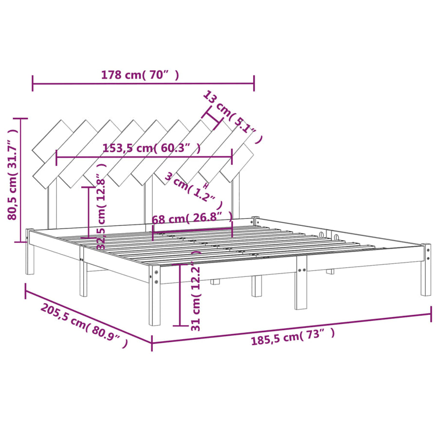 Bedframe Massief Hout 6Ft Super King 180 x 200 cm Naturel