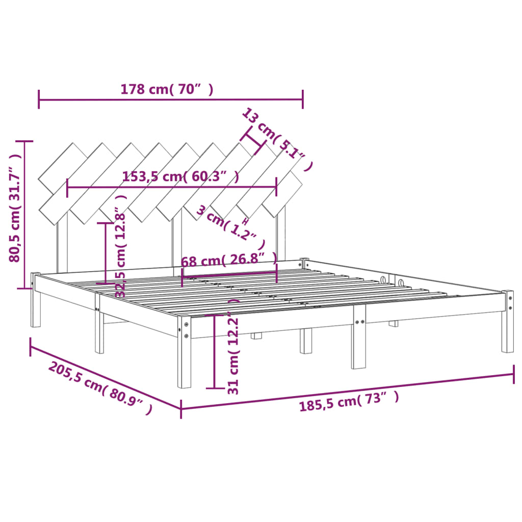 Bedframe Massief Hout 6Ft Super King 180 x 200 cm Wit