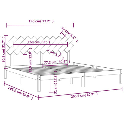 Bedframe Massief Hout 200 x 200 cm Grijs