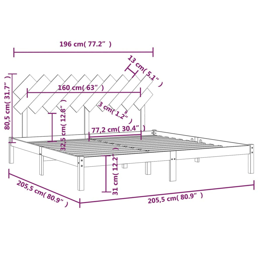 Bedframe Massief Hout 200 x 200 cm Grijs