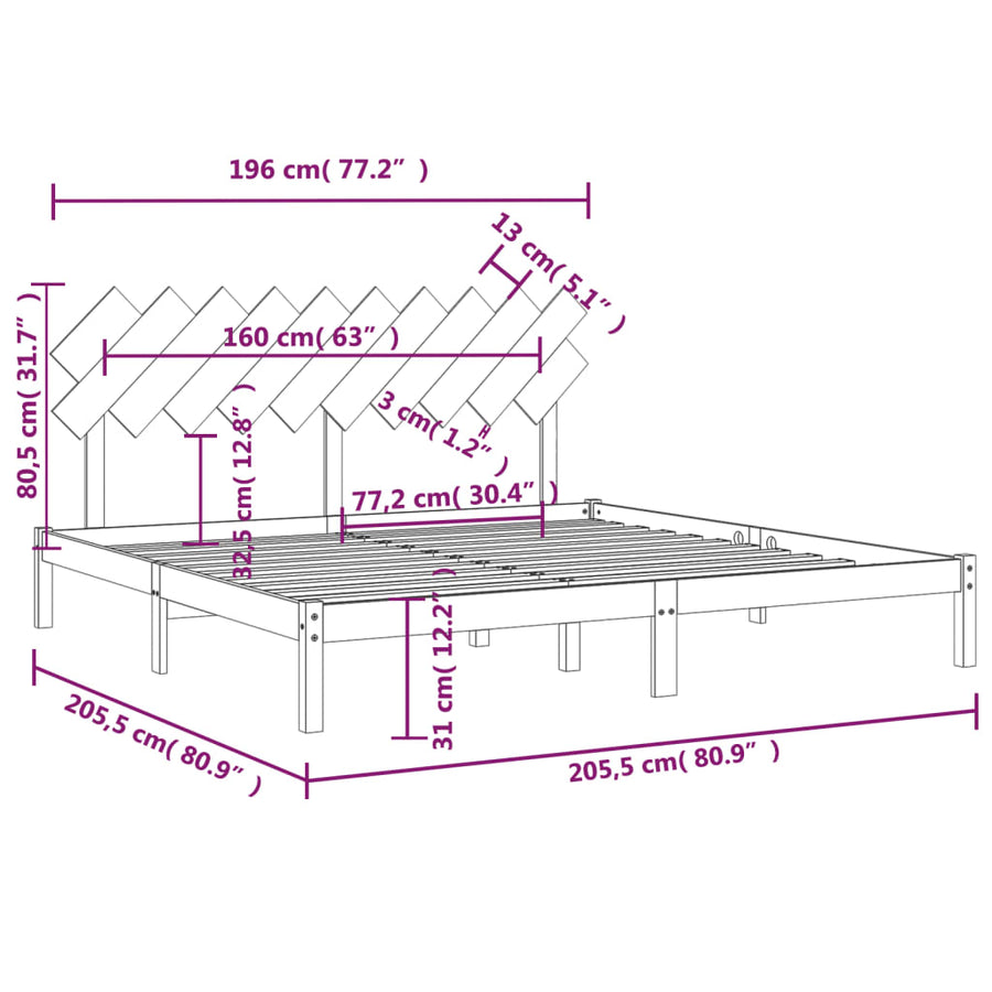 Bedframe Massief Hout 200 x 200 cm Honingbruin