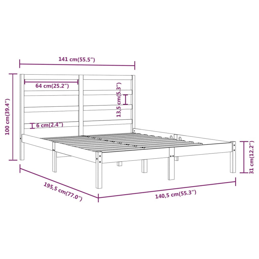 Bedframe Massief Hout Double 135 x 190 cm Naturel