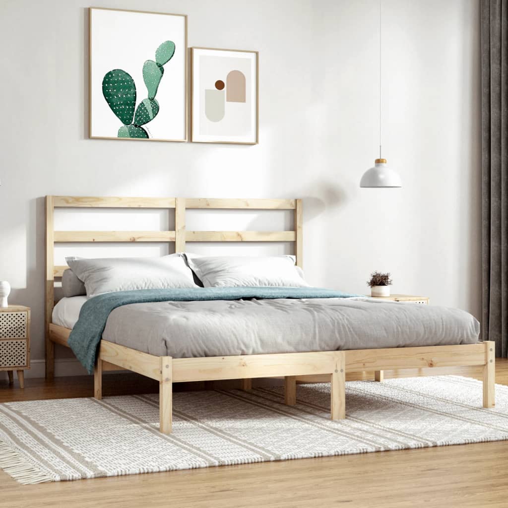 Bedframe Massief Hout Double 135 x 190 cm Naturel