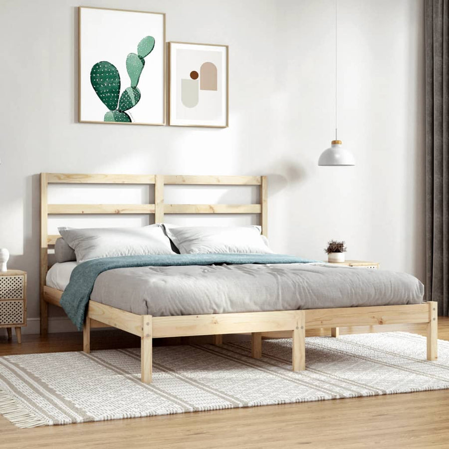 Bedframe Massief Hout Double 135 x 190 cm Naturel