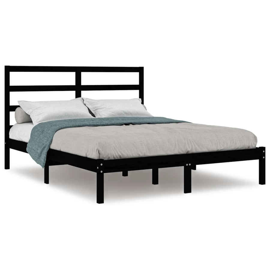 Bedframe Massief Grenenhout 140 x 190 cm Zwart