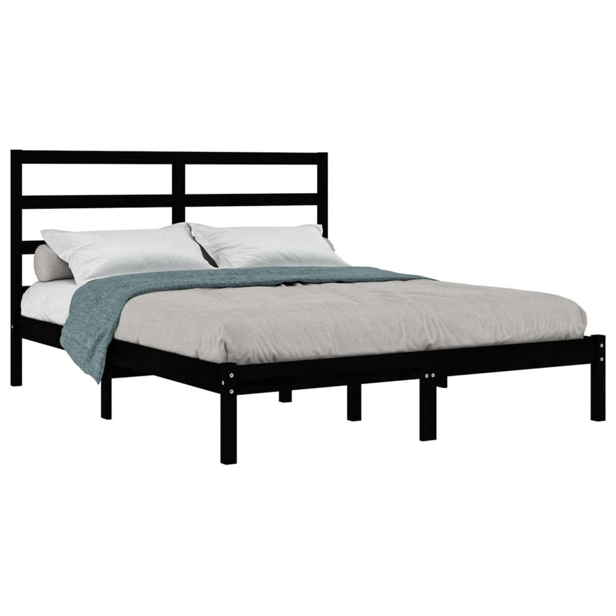 Bedframe Massief Grenenhout 140 x 190 cm Zwart