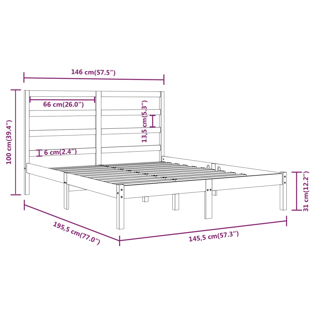 Bedframe Massief Grenenhout 140 x 190 cm Zwart
