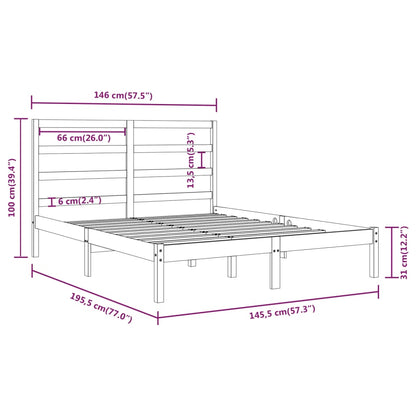 Bedframe Massief Grenenhout 140 x 190 cm Zwart