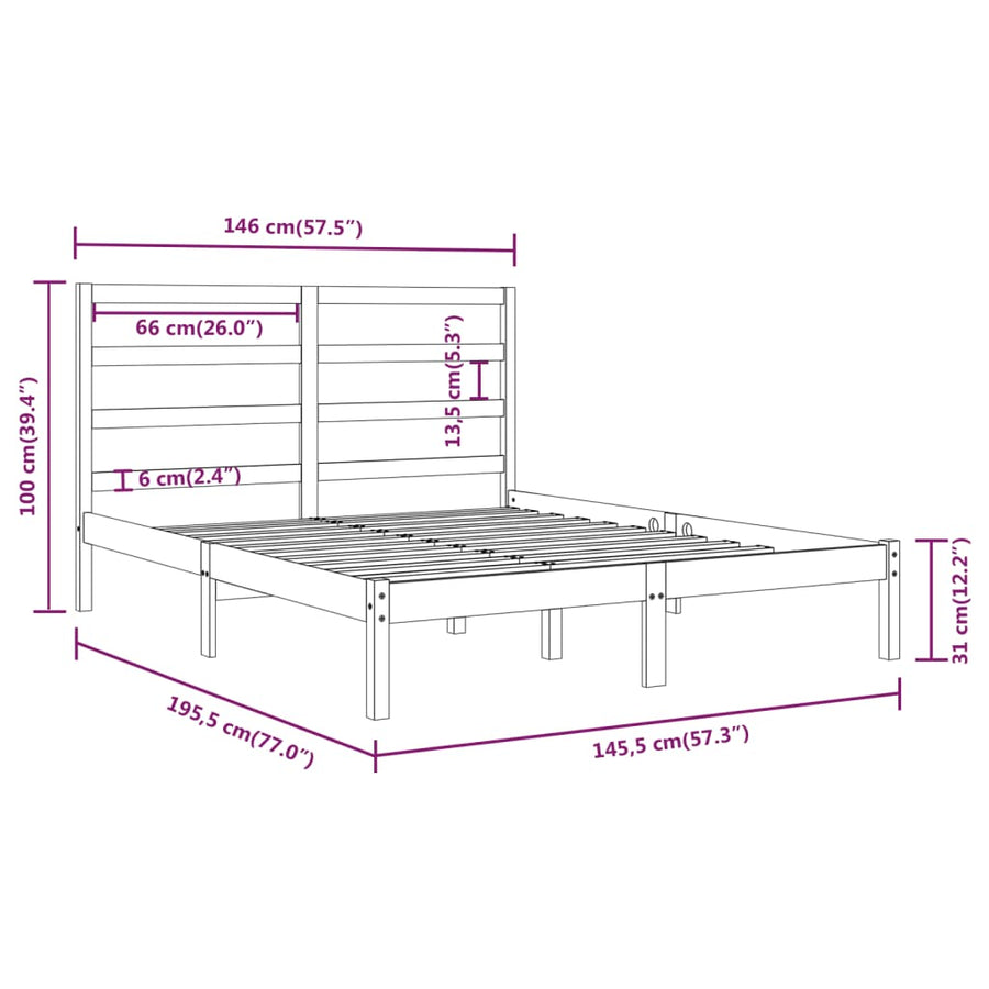 Bedframe Massief Grenenhout 140 x 190 cm Zwart