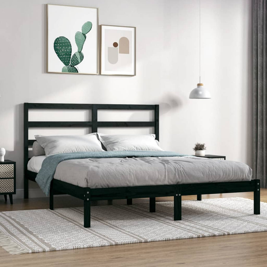 Bedframe Massief Grenenhout 140 x 190 cm Zwart
