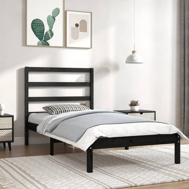 Bedframe Massief Grenenhout 100 x 200 cm Zwart