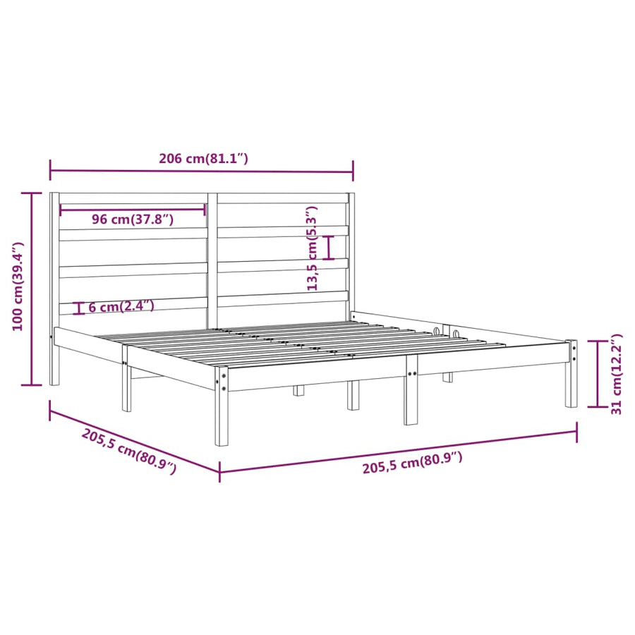 Bedframe Massief Grenenhout 200 x 200 cm Zwart