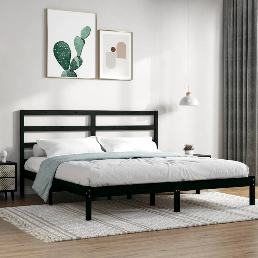 Bedframe Massief Grenenhout 200 x 200 cm Zwart