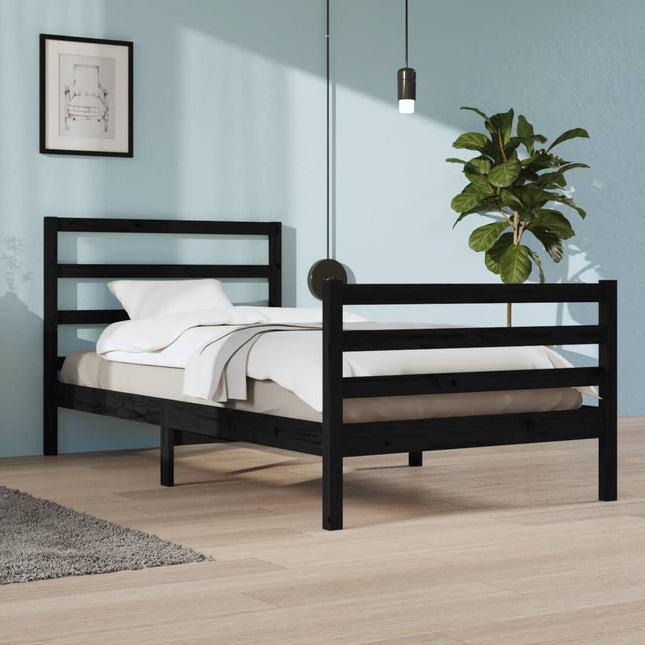 Bedframe Massief Grenenhout 100 x 200 cm Zwart