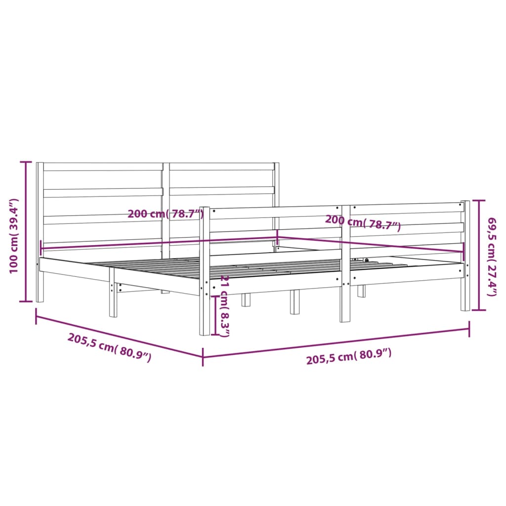 Bedframe Massief Grenenhout 200 x 200 cm Grijs