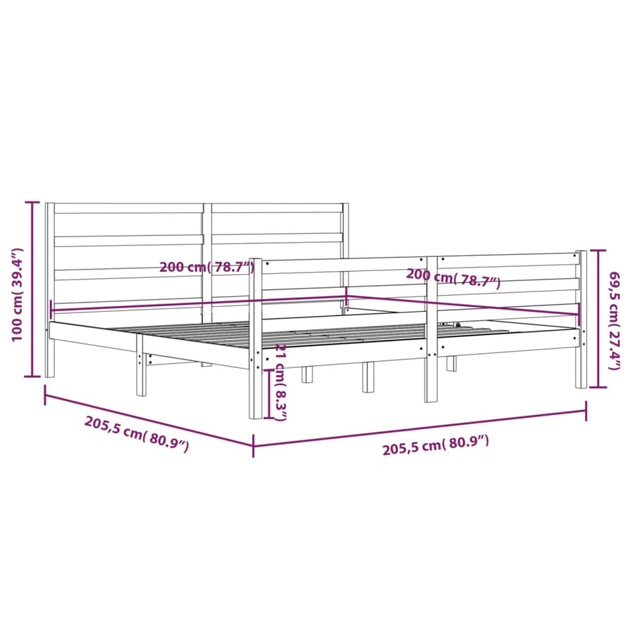 Bedframe Massief Grenenhout 200 x 200 cm Grijs