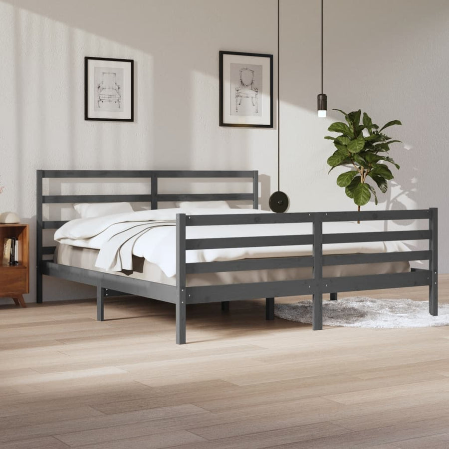 Bedframe Massief Grenenhout 200 x 200 cm Grijs