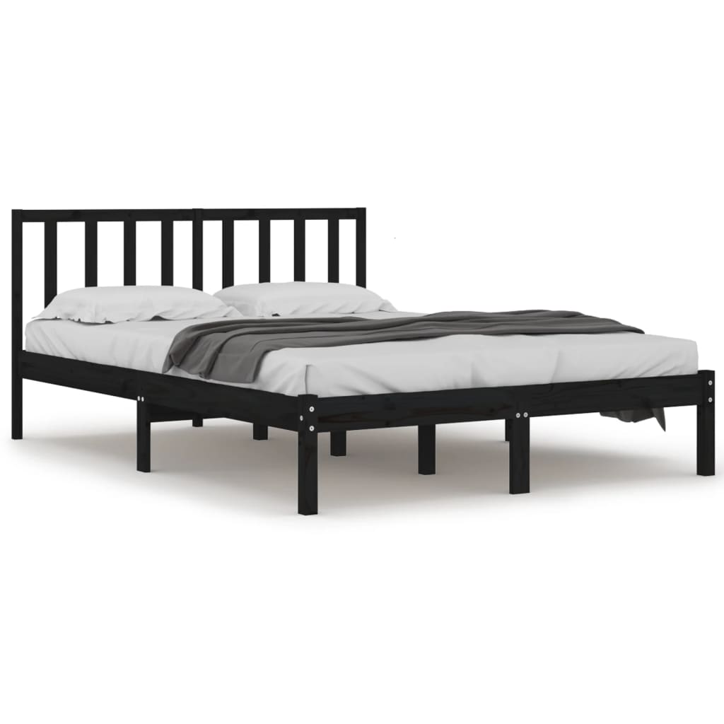Bedframe Massief Grenenhout 140 x 190 cm Zwart