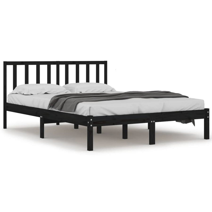 Bedframe Massief Grenenhout 140 x 190 cm Zwart