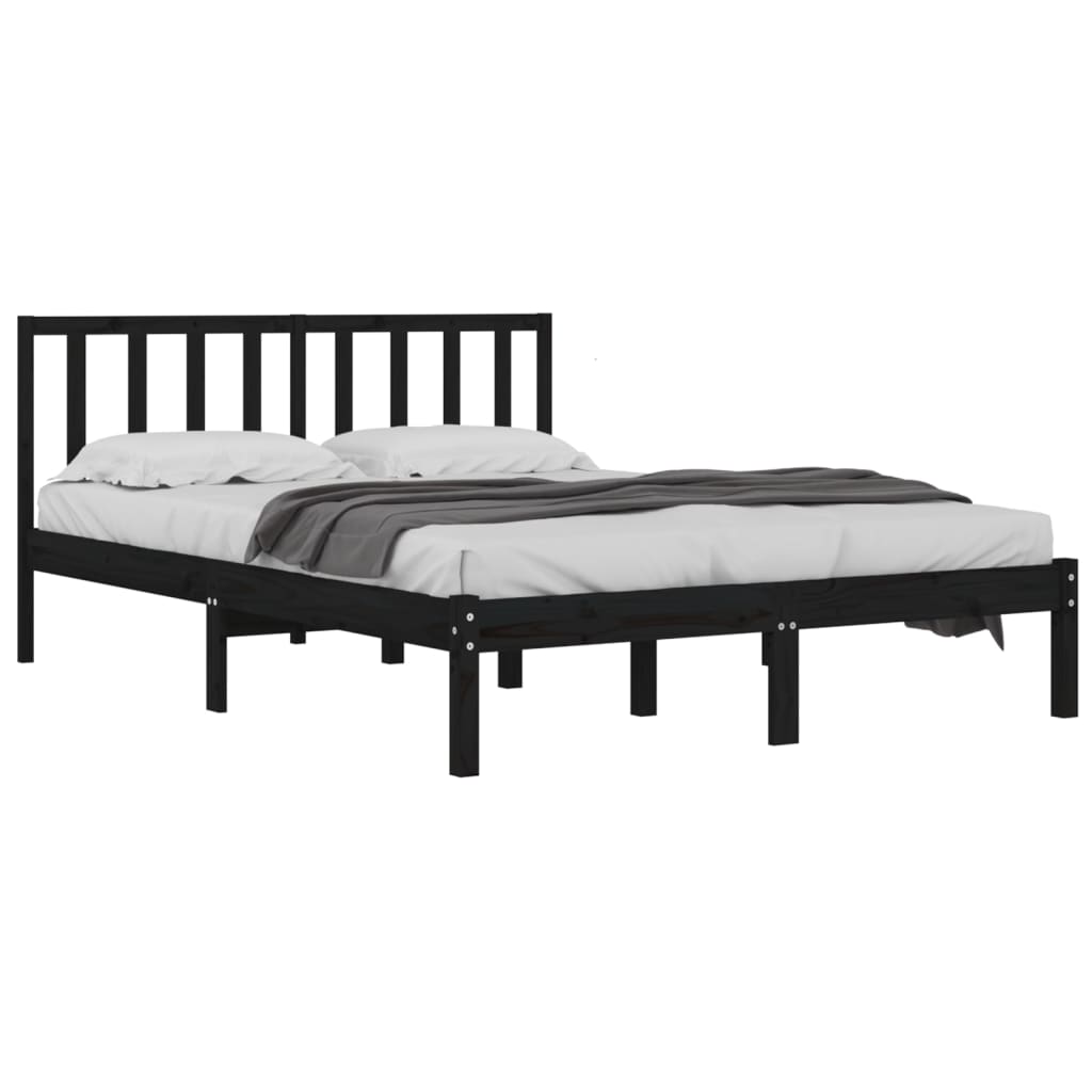 Bedframe Massief Grenenhout 140 x 190 cm Zwart