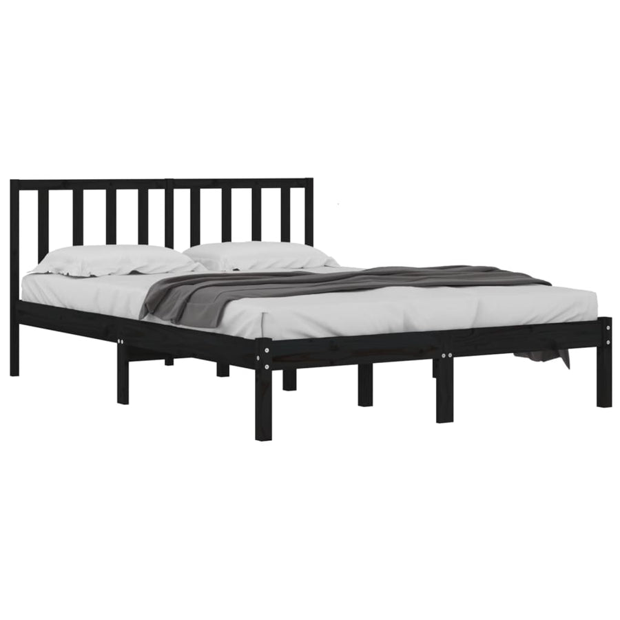 Bedframe Massief Grenenhout 140 x 190 cm Zwart