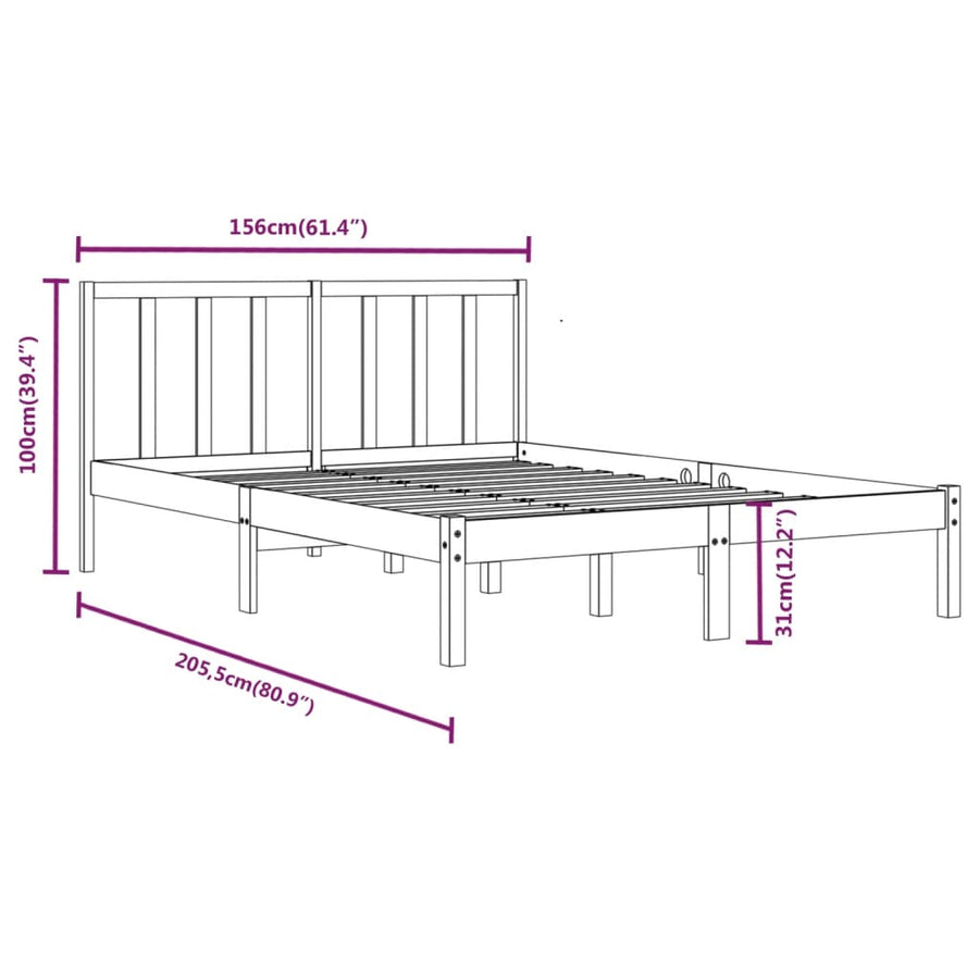Bedframe Massief Grenenhout 5Ft King Size 150 x 200 cm Zwart